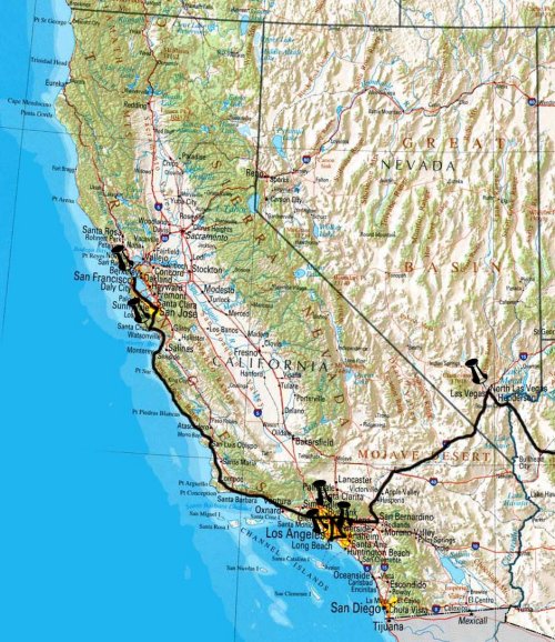 Our route across California into Nevada. USA (2007)