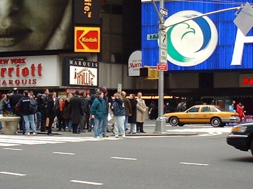 Look closely, and you'll be able to see Ricki Lake interviewing in Times Square, New York (March 2002)