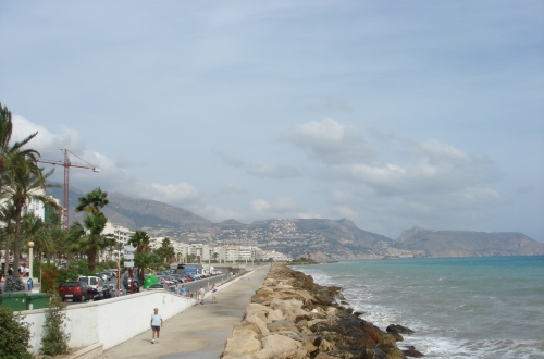 Altea sea front. We travelled down the mountains in the background the night before, they were steep and winding, and not very well lit roads! Spain (2006)