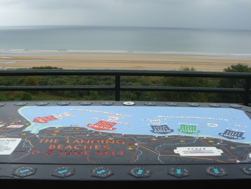 A diagram showing which beaches the Allied Forces at along the Normandy coast. Omaha beach is in the background, France (2006)