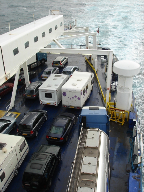 Our little motor home at the front of the ferry on the way back to cultureless Britain, France (2006)