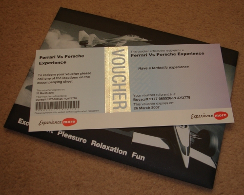 The all important voucher to allow me to drive a Ferrari and a Porsche, this was a brilliant Birthday present! Bruntingthorpe proving ground (2006)