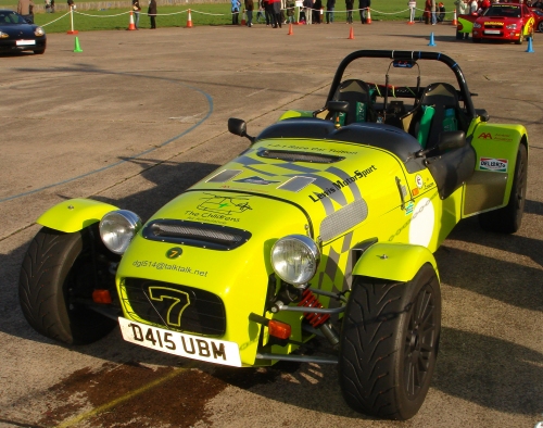 A Caterham 7, the only car on the day that required the driver to wear a helmet, Bruntingthorpe proving ground (2006)