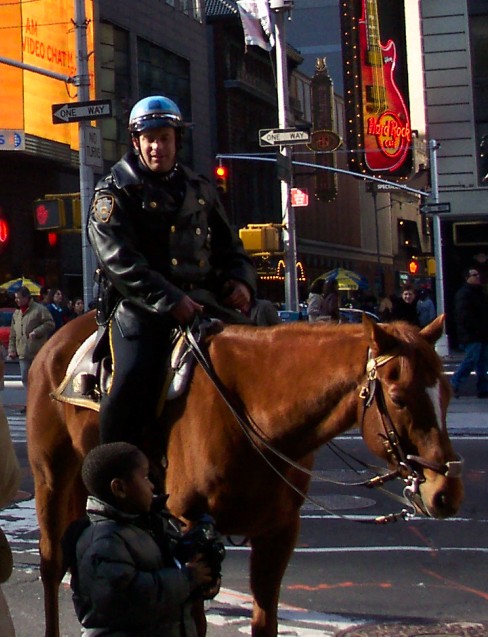 A New York police officer about to arrest a little criminal, New York (2006)